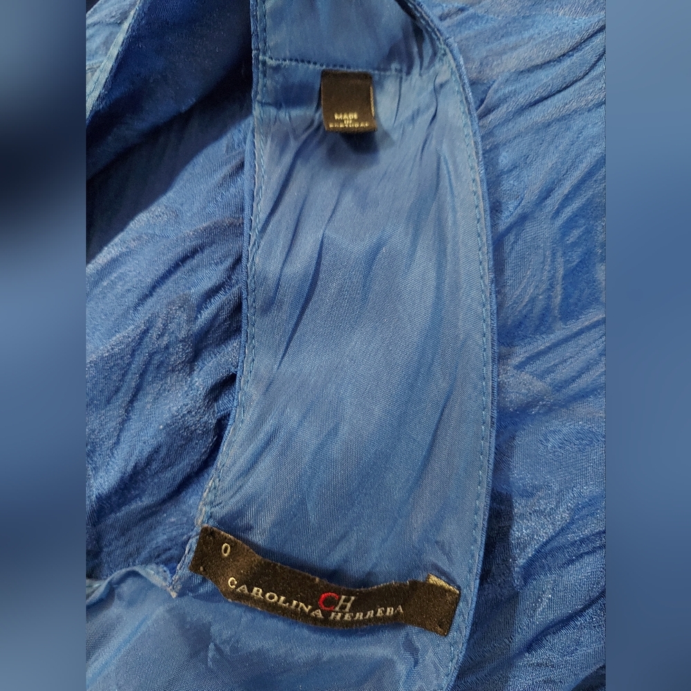 $3,000 CH CAROLINA HERRERA BLUE BROCADE GOWN S - Picture 7 of 15
